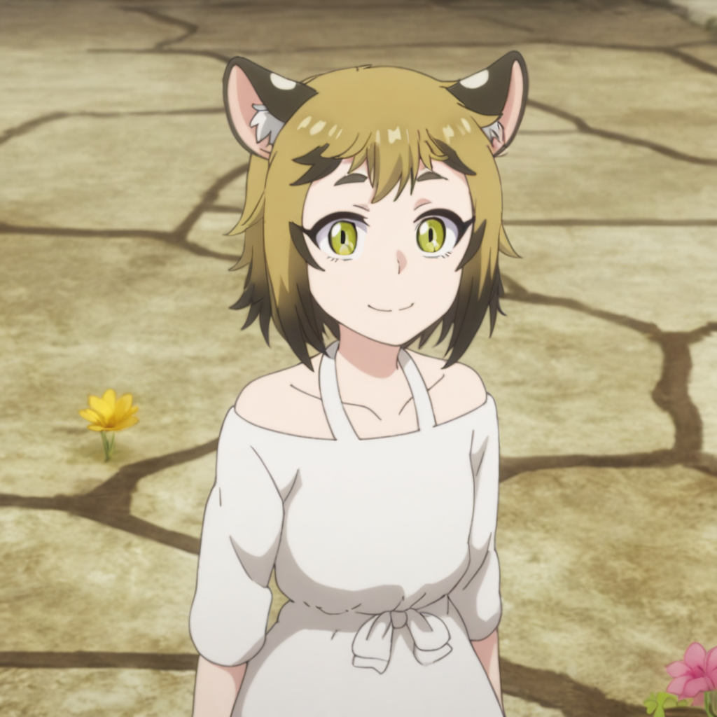 1girl, millie,(white dress:1.2), slit pupils, masterpiece, best quality, very aesthetic, (flower field:1.2),  smile,  source_anime,  upper body,  <lora:millie_the-new-gate-000009:0.7>