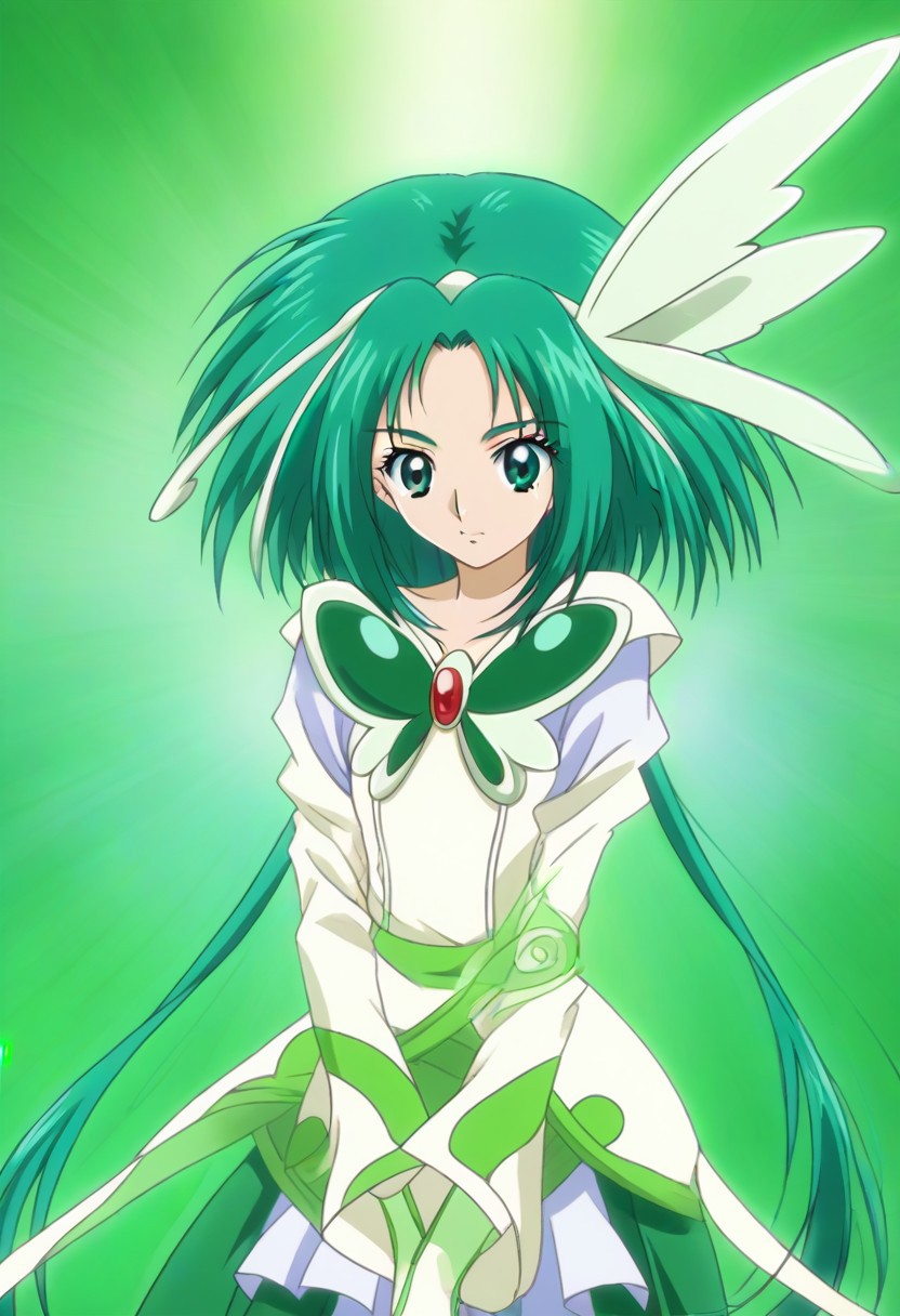 detailed background, green hair,, shiny skin,green eyes,<lora:curemint.:1>, curemint, solo,
