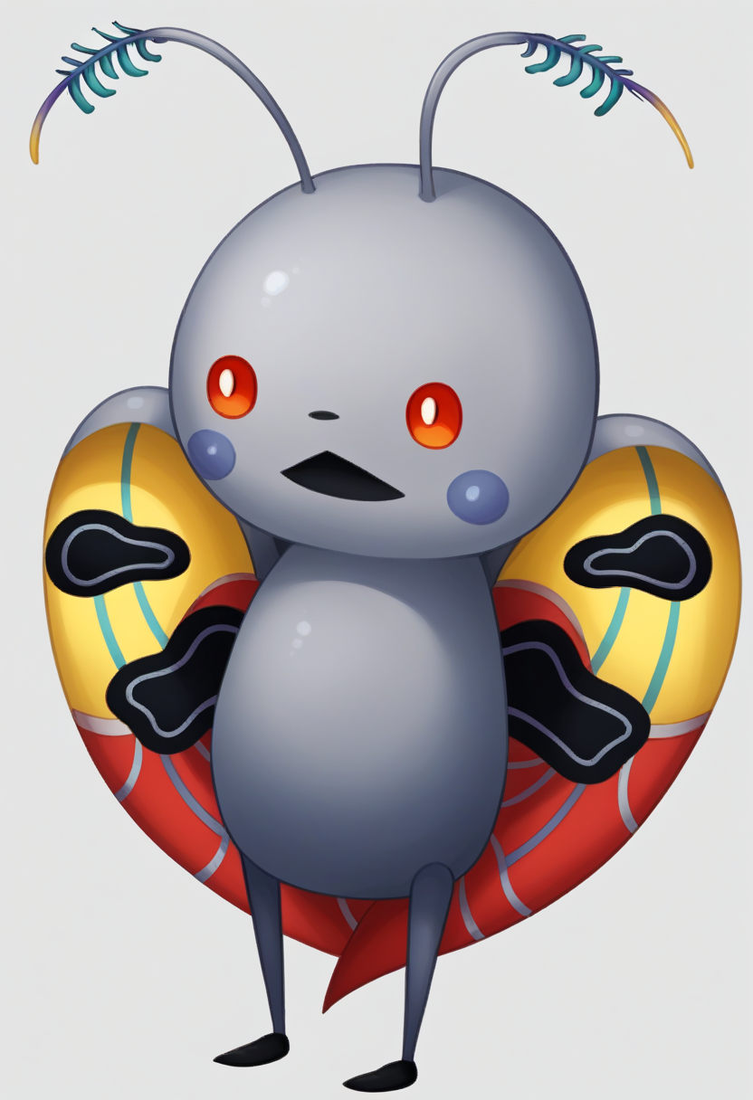 score_9, score_8_up, score_7_up, source_anime BREAK 1boy, solo,
<lora:zs_TheatrhythmStyleXL_1:1> theatrhythmstyle, chibi, white background, full body
 <lora:Mothman-pdxl_Fp:1> mothman, pokemon \(creature\), red eyes, open mouth, antennae, grey skin, wings
