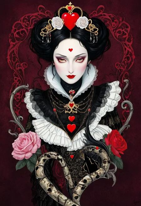 Wonderful woman
You are a dangerous woman
You merge and confuse me
You look for me and then you get lost like this
I don't know love is war or peace
Or collaboration and great participation
Queen of hearts among a thousand colors
You are the most beautiful and my star of the night
Queen of Hearts
I dress you in flowers
I swear to you love but not eternal loyalty
You love me, but you love me, but you love me
Or maybe yes or no, oh, you love me
It happens, all hell happens
Because bitter love is a wonderful and mental sea
And my heart feels bittersweet in my throat
You leave me and then you let yourself go and then come back
Queen of Hearts
Among a thousand colors
You are always more beautiful and my star of the night
Queen of flowers
Love strategist
You move feline with the certainty of your sex
Oh, and you love me, but you love me, but you love me
You say you love me, you don't know if you love me
You love me, you don't love me but you love me
You say you love me you don't know if you love me, uoh
Queen of hearts send me out like this
But pink begets pink
And a thorn begets a thorn
And I live among a thousand temptations
And sinful thoughts
P-p-p-p-why every story
It's a butterfly in swaddling clothes
Which transforms, transforms us
Otherwise it won't grow
And it transforms, it transforms us
Queen of Hearts
Give joys and sorrows
I give them too if I don't feel good about myself
Poison of love
pureerosface_v1,DonMn1ghtm4reXL