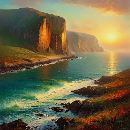 Beautiful landscape painting. Ocean. High cliffs, Craggy.

Warm tones. Dramatic.

<lora:Tonalism01b_CE_XL_300-OT:0.8> tnlsmCE_style