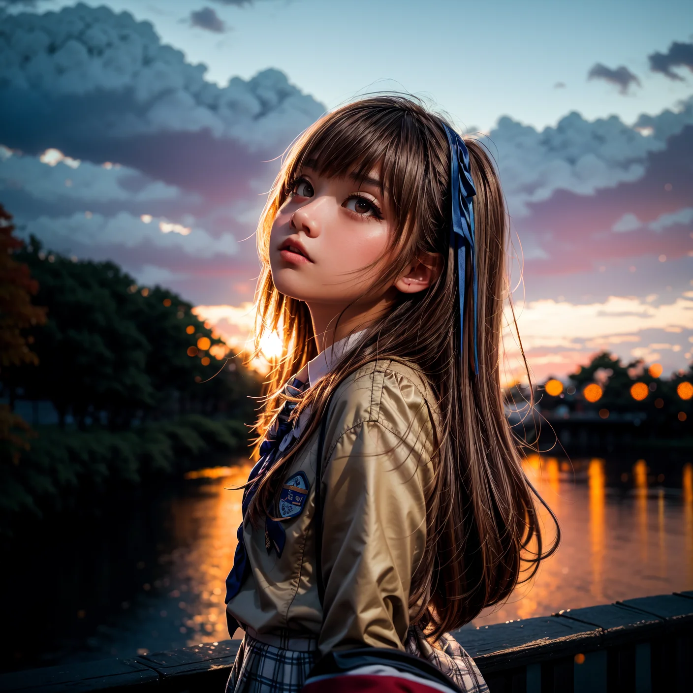masterpiece, best quality, 1girl, japanese, brown hair, parted bangs, medium hair, brown eyes, autumn, white school uniform, pointing to the sky
<lora:skin_tone_slider_v1:0.5> <lora:eye_size_slider_v1:0> <lora:detailSliderALT2:2>, <lora:age_slider_v6:-1.8> , (blue hour, twilight, ISO12000:1.3) , low-key lighting, dimly lit, <lora:GoodHands-vanilla:1>