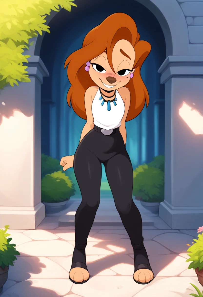 masterpiece, best quality, absurdes, 1girl, solo, full body,
<lora:Roxanne Rover (Goofy Movie) - Stylized (NoobAI):0.8> Roxanne_Rover, red hair, beauty mark, anthro, furry female,
hair between eyes,
grin, smile,
outdoors,
<lora:Detailer_NoobAI_Incrs_v1:0.4> detailed,