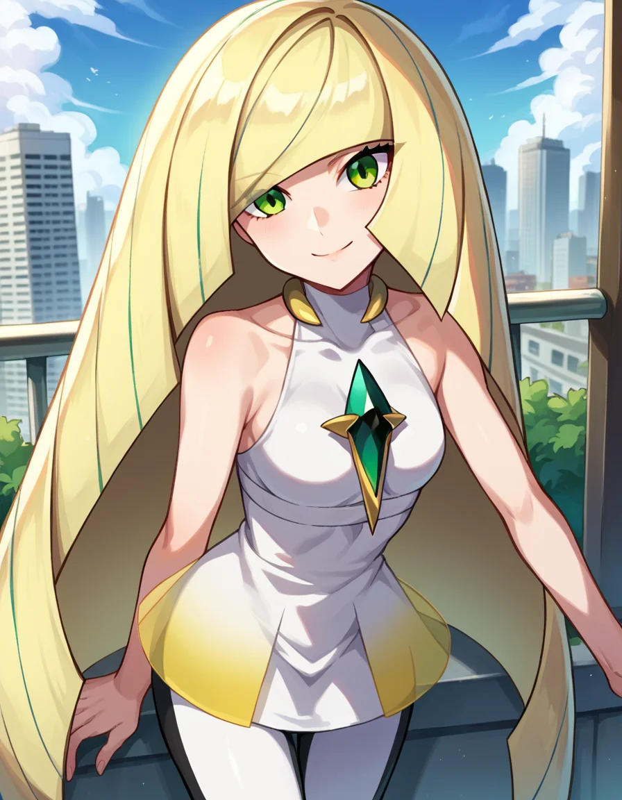 score_9, score_8_up, score_7_up, source_anime,
pokemonlusamine, <lora:pokemon-lusamine-ponyxl-lora-nochekaiser:1>
pokemonlusamine, blonde hair, green eyes, hair over one eye, long hair, multicolored hair, streaked hair, very long hair, smile,
bare arms, diamond \(shape\), dress, gem, green gemstone, leggings, short dress, sleeveless, sleeveless dress, white dress, white leggings,
outdoors, cityscape, bent over,
looking at viewer, dutch angle, cowboy shot,