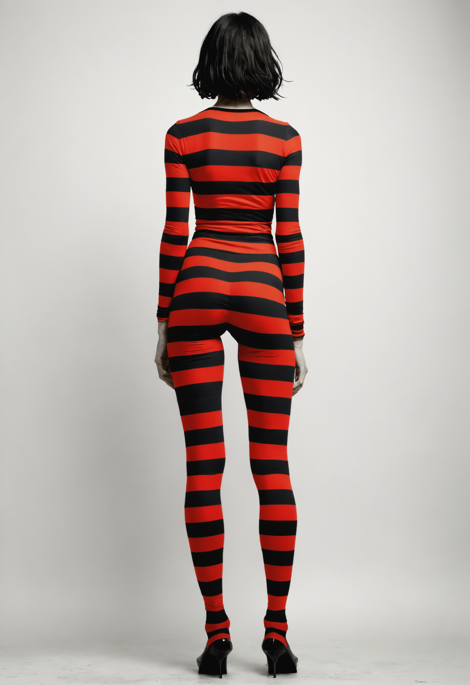 lady with stripes, full body shot,back, red black,surrealism pop art ,Christopher Wool <lora:add-detail-xl:1> <lora:DD-sli-v1:1>