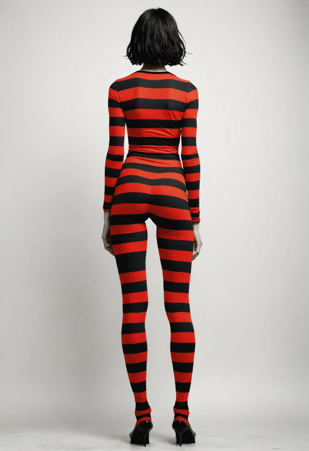 lady with stripes, full body shot,back, red black,surrealism pop art ,Christopher Wool <lora:add-detail-xl:1> <lora:DD-sli-v1:1>