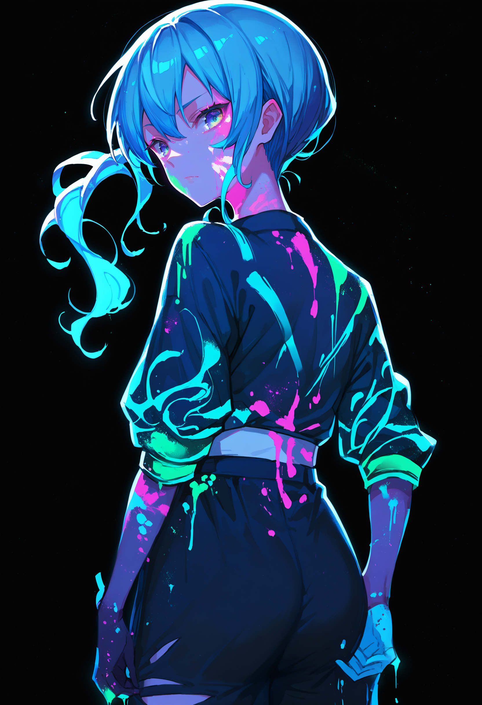 score_9, score_8_up, score_7_up, score_6_up, source anime,
ultraviolet, 1girl, solo, paint splatter, bodypaint, black background, glowing skin, backlighting, looking at viewer, blue hair,
lanr
<lora:ultraviolet_raver_reg_v10:1>
