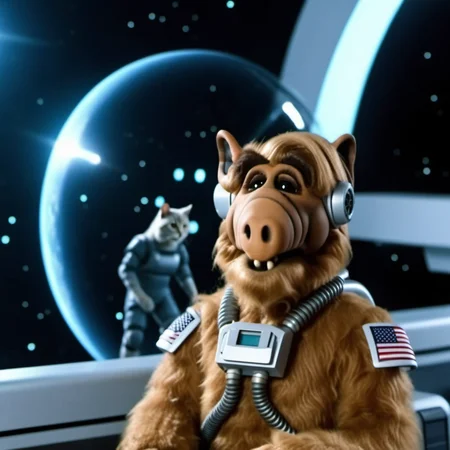 Alf1024, humanoid alien with cat, full body, wears a spacesuit, , in spaceship, detailed eyes, highly detailed, photography, ultra sharp, film, bokeh, professional, 4k <lora:add-detail-xl:1.5> <lora:Alf1024:0.8>