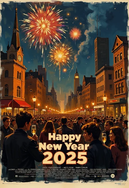 Clip L movie poster from the 1960s, mvpstrCE style, sketch painting,A vibrant celebration scene, with fireworks lighting up the night sky in vivid colors, a cheerful crowd gathered in a festive urban square, people holding sparkling champagne glasses, 'Happy New Year 2025' displayed in glowing letters, a joyful and optimistic atmosphere, ultra-detailed 3D cartoon style, with dynamic lighting and a polished festive aesthetic Clip G movie poster from the 1960s, mvpstrCE style, sketch painting,A vibrant celebration scene, with fireworks lighting up the night sky in vivid colors, a cheerful crowd gathered in a festive urban square, people holding sparkling champagne glasses, 'Happy New Year 2025' displayed in glowing letters, a joyful and optimistic atmosphere, ultra-detailed 3D cartoon style, with dynamic lighting and a polished festive aesthetic