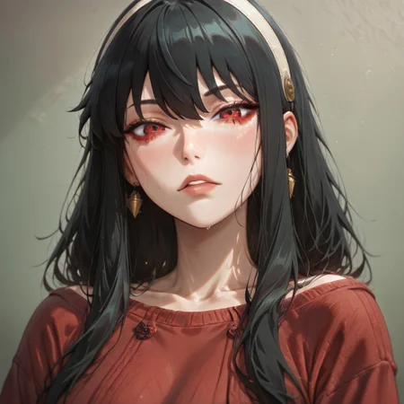 masterpiece, best quality, newest, absurdres, highres,
DPILV1.0,
1girl, yor_forger, spy_x_family, black_hair, red_eyes, red sweater