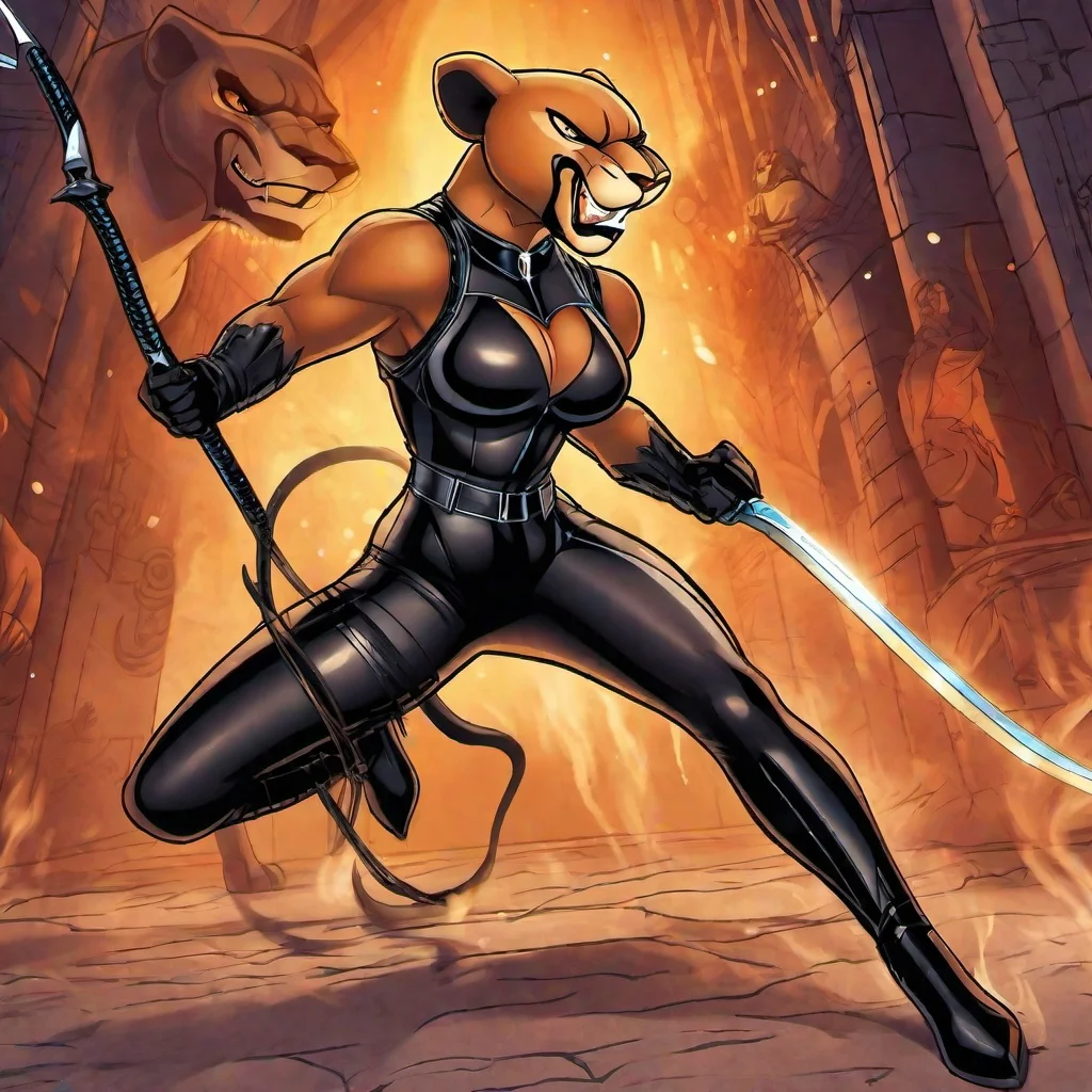 detailed cartoon drawing of a smooth, elegant, powerful, (muscular:1), sexy, (Beyonce:0.5) as a flirting posing dominant powerful  (catwoman:1) wearing a (cyber suit:1) and a catwoman mask, <lora:nala-SDLX-flexible:1.0>  nala (lioness:0.6) , snarling, angry, whipping, (holding a bullwhip:1), inside a science fiction dungeon, epic volumetric lighting, film grain, centered, full body, (masterpiece, best quality, highres, photo-referenced:1.1), (science fiction:1.1), sparkling eyes, caustics, (character focus), (perfect anatomy:1.2), (realistic, photorealistic:1.5), seen from below, elegant, tight fitting, (science fiction:1) (digitigrade:1.4), big (breasts:1), nipples , drawing, animated,