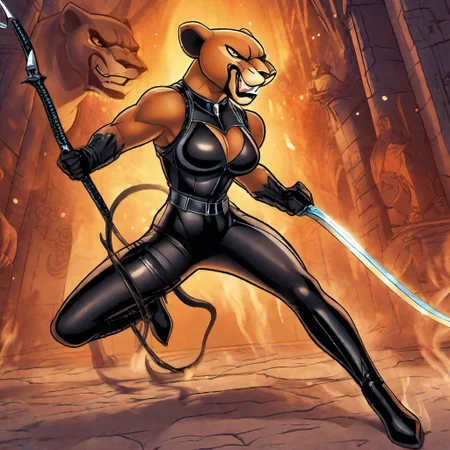 detailed cartoon drawing of a smooth, elegant, powerful, (muscular:1), sexy, (Beyonce:0.5) as a flirting posing dominant powerful (catwoman:1) wearing a (cyber suit:1) and a catwoman mask, <lora:nala-SDLX-flexible:1.0> nala (lioness:0.6) , snarling, angry, whipping, (holding a bullwhip:1), inside a science fiction dungeon, epic volumetric lighting, film grain, centered, full body, (masterpiece, best quality, highres, photo-referenced:1.1), (science fiction:1.1), sparkling eyes, caustics, (character focus), (perfect anatomy:1.2), (realistic, photorealistic:1.5), seen from below, elegant, tight fitting, (science fiction:1) (digitigrade:1.4), big (breasts:1), nipples , drawing, animated,