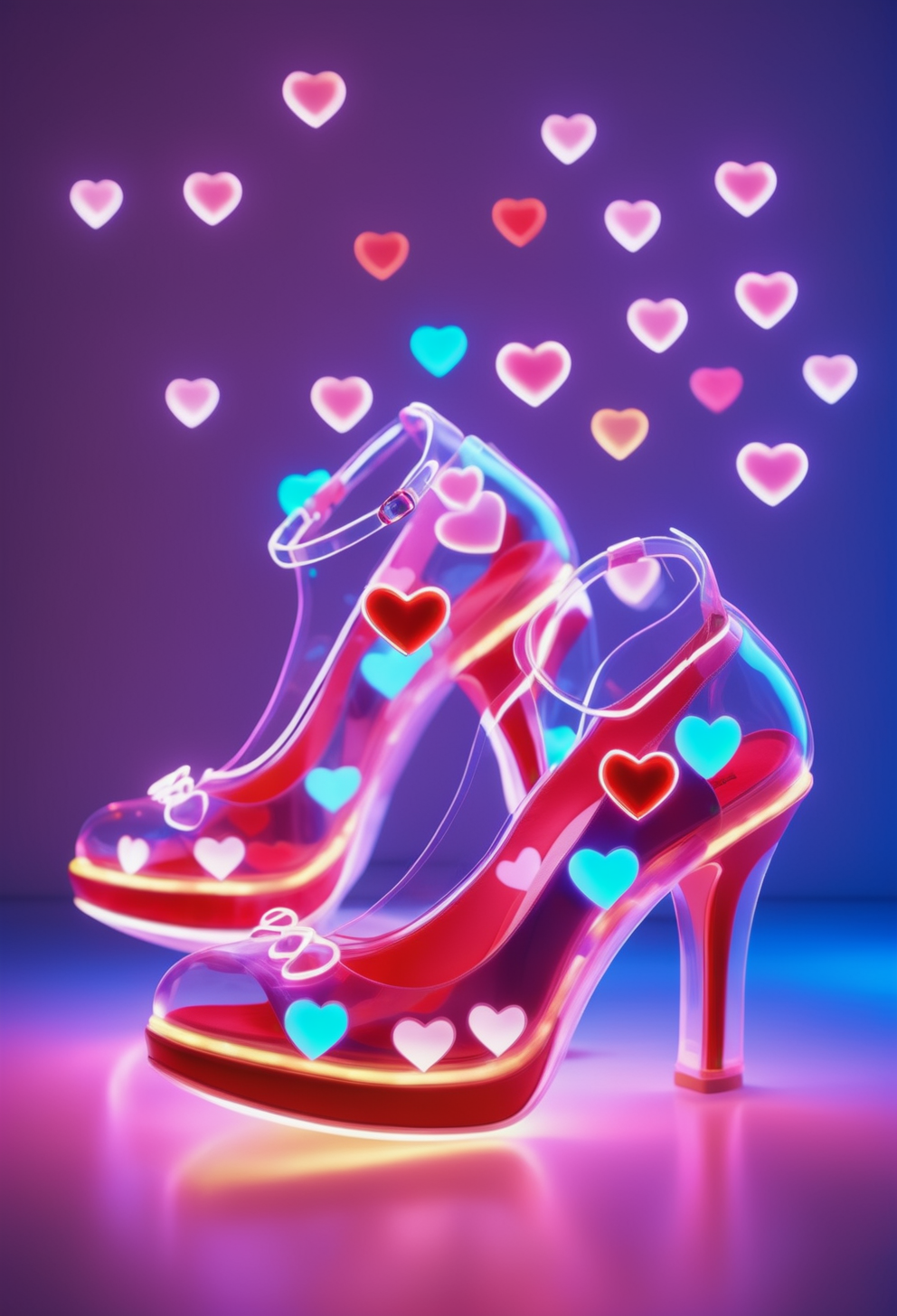 a pair of shoes out of reij-trnsprnt filled with reij-hrts light by reij-glow <lora:heartglow-000006:1>