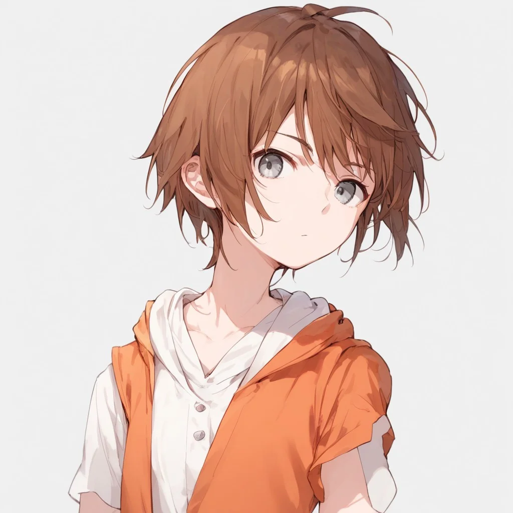 anime coloring, score_9, score_8_up, score_7_up, score_6_up, kinuhata saiai, toaru, 1girl, hood, solo, brown hair, hoodie, short hair, orange hoodie, :<, sleeveless hoodie, looking at viewer, gray eyes, white shirt, upper body