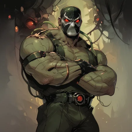 score_9, score_8_up, score_7_up, BREAK, 1 boy, manly,  bne, mask,red eyes, blank eyes, tube, cable, top, veins, fingerless gloves, belt, pants, boots