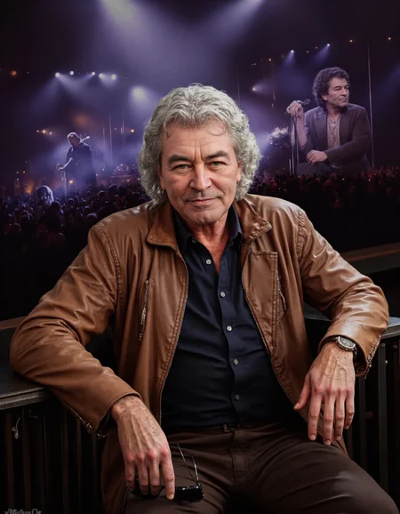 Create a highly detailed, photorealistic yet artistic portrait of Ian Gillan, the legendary vocalist of Deep Purple, depicted in his later years with short, neatly styled silver or gray hair. The portrait should capture his mature features: a strong, weathered face with deep-set eyes that radiate wisdom, experience, and the soulful intensity of a lifelong performer. Highlight his prominent cheekbones, warm smile, and expressive eyebrows, which convey both resilience and kindness, reflecting his enduring passion for music and connection with fans.
Dress him in attire that reflects his classic yet refined rock style, such as a tailored leather jacket, a crisp collared shirt (partially unbuttoned), or perhaps a simple, elegant sweater, symbolizing his timeless appeal as a rock icon who has evolved gracefully over the years. Pose him in a relaxed yet commanding manner, perhaps seated or standing confidently with one hand resting on a microphone stand or holding a pair of sunglasses, evoking his dynamic stage presence and powerful vocal delivery.
The mood of the artwork should be reflective yet energetic, evoking the spirit of a man who has lived a life of music, adventure, and introspection. Use soft, diffused lighting to highlight his features, with subtle shadows emphasizing the texture of his skin and the sharp lines of his short haircut. Incorporate symbolic elements in the background or composition, such as faint silhouettes of concert stages, swirling spotlights, or lyrics from iconic songs like Smoke on the Water or Child in Time , to allude to his legendary career. A faint haze or glowing aura could evoke the raw energy of live performances and the enduring legacy of his voice.
Style: A blend of hyperrealism and painterly elegance, inspired by artists who capture the essence of musicians in their later years. Use a rich color palette dominated by warm, earthy tones (browns, grays, and golds) contrasted with vibrant accents (deep purples, electric blues) to create a sense of balance between maturity and vibrancy. Ensure the composition feels harmonious and immersive, inviting viewers to feel the depth of Ian Gillanâs journey as a rock legend and storyteller., <lora:IAN_GILLAN:1>