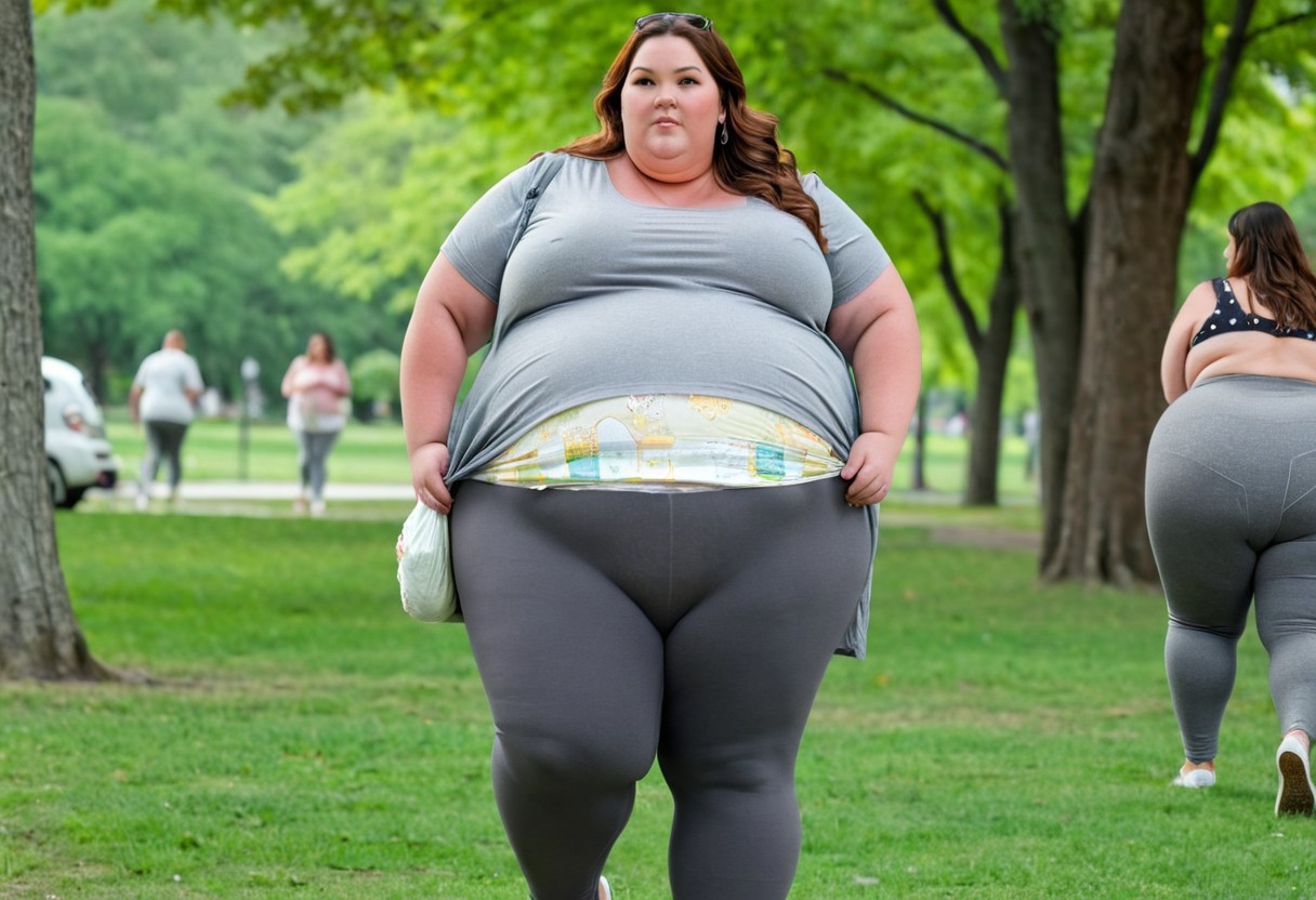 Ultra obese ((ssbbw pregnant)) housewife walking in a park, (other women in background :1.1), (full body shot:1.2), (diaper under gray leggings:1.2), (realistic lighting:1.4), detailed background, everyday life,
Sharp focus, hyperrealistic, detailed clothing, detailed fat face, realistic face