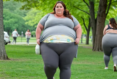 Ultra obese ((ssbbw pregnant)) housewife walking in a park, (other women in background :1.1), (full body shot:1.2), (diaper under gray leggings:1.2), (realistic lighting:1.4), detailed background, everyday life,
Sharp focus, hyperrealistic, detailed clothing, detailed fat face, realistic face
