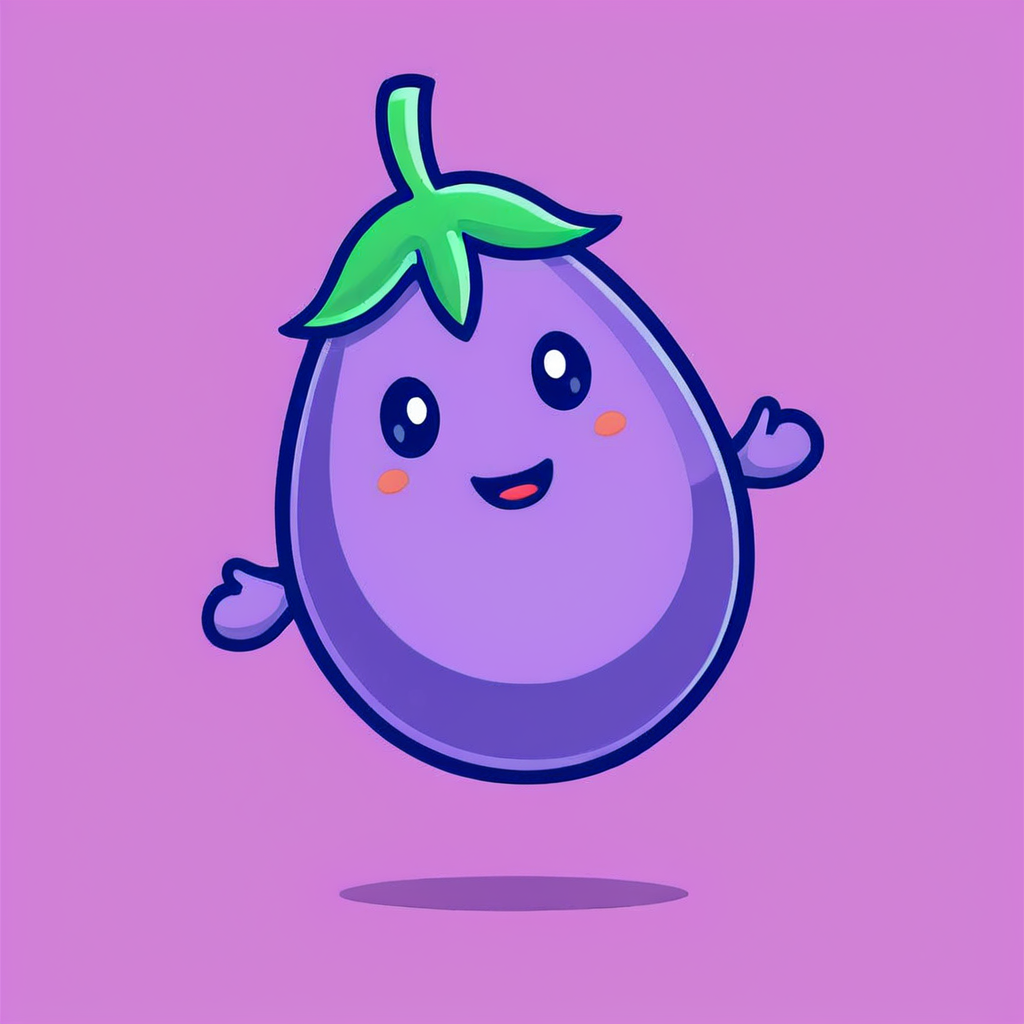 eggplant cartoon character, solid background, flat, clipart, illustration