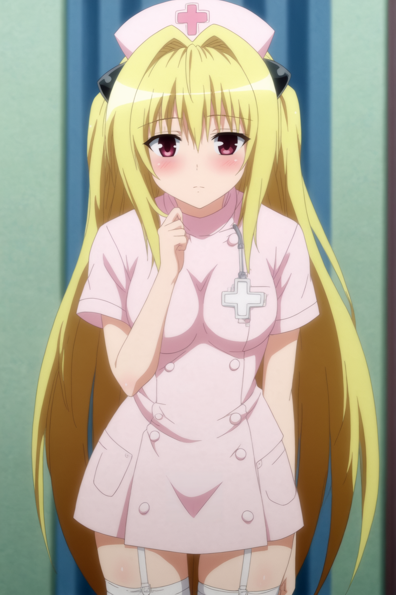 <lora:Konjiki_no_Yami:0.7>, Konjiki no Yami, 1girl, solo, blush, hat, nurse_cap, nurse <lora:sdxl_lightning_4step_lora:1>