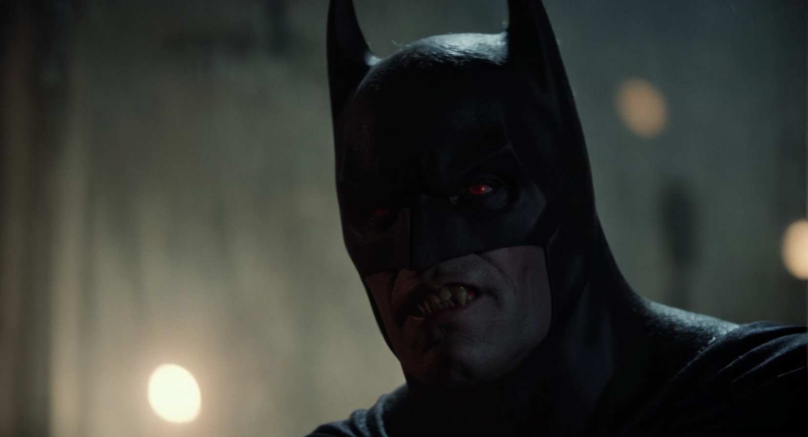 cinematic film still of  Cinematic Film stock footage in (arri alexa style) Kodak film print,   <lora:Batman Vampire:1> Batman Vampire a batman villain with a dark background and vampire fangs teeth  <lora:Vampire-000003:1>, shallow depth of field, vignette, highly detailed, high budget, bokeh, cinemascope, moody, epic, gorgeous, film grain, grainy