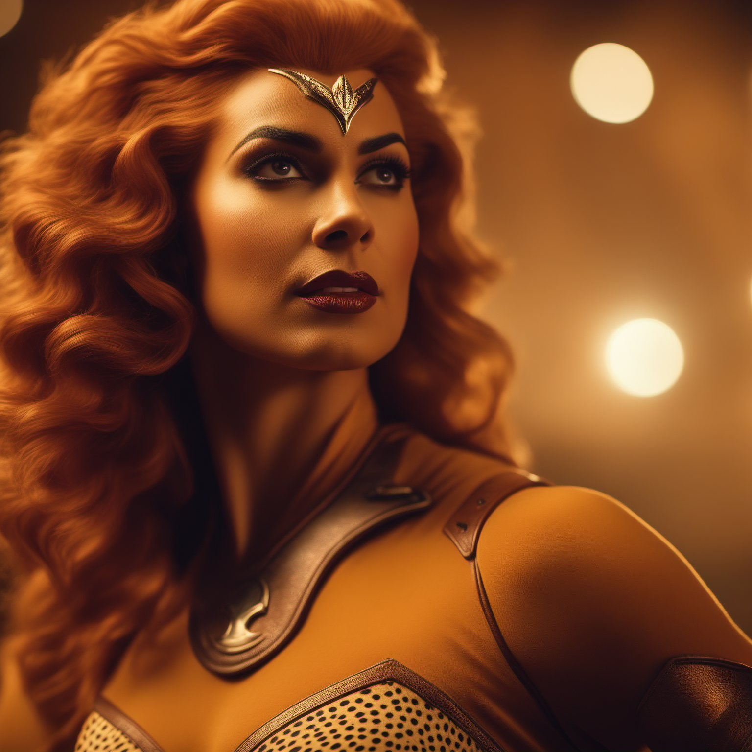 cinematic film still,
(best quality:1.33), (masterpiece:1.42), (detailed:1.15),  photoshoot of amazing the CheetaraQuiron character, 1girl, upper body, 
shallow depth of field, vignette, highly detailed, high budget Hollywood movie, bokeh, cinemascope, moody, epic, gorgeous, film grain, grainy,
<lora:SDXL1.0_quiron_Cheetara_v4p_Lora:1>
