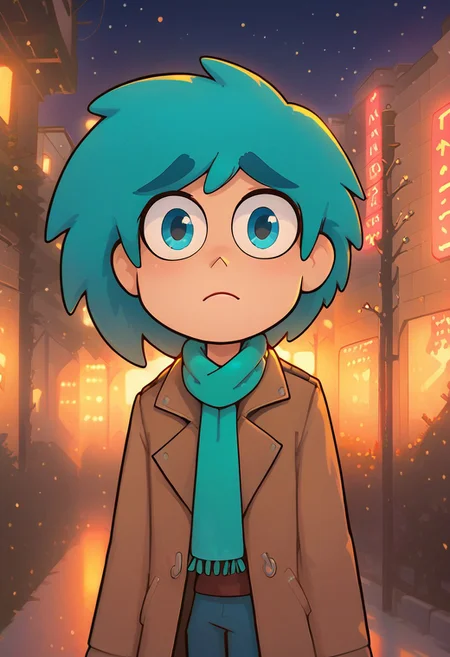 score_9, score_8_up, score_7_up, score_6_up, 13kartZontik, Zontik, boy, green hair,
scarf, brown jacket, winter, evening, city, neon light, winter, evening, city, neon light, cinematic lighting, golden hour lighting, volumetric lighting, city streets, hair fluttering in the wind, dynamic lighting,