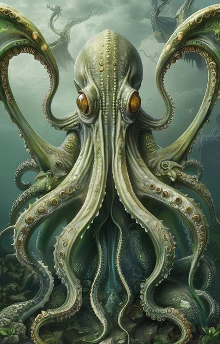 masterpiece,best quality,<lora:tbh225-sdxl:0.9>,illustration,style of Biological illustration,Cthulhu,structure,