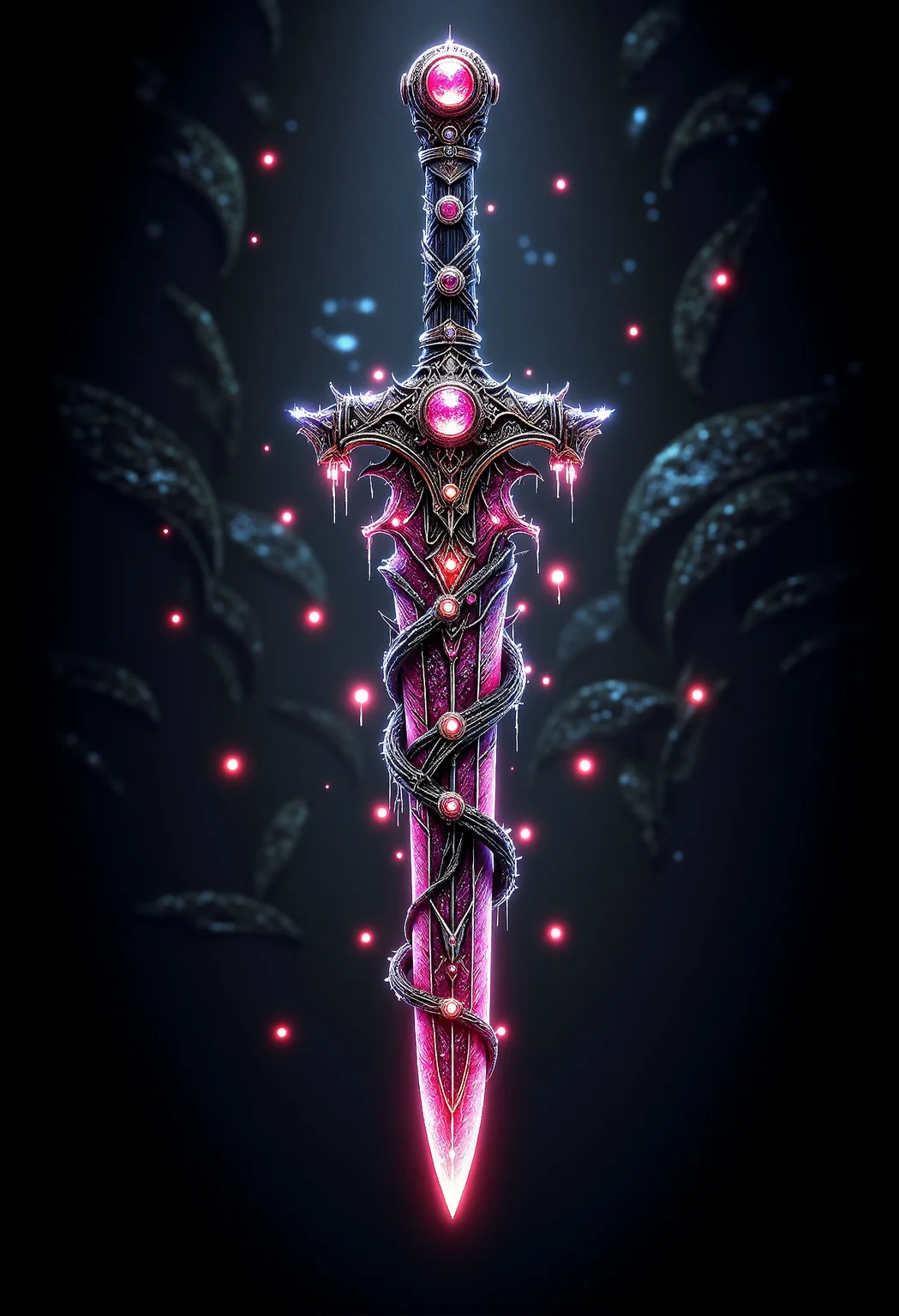 A twisted, ornate dagger with a blade of glass, its hilt wrapped in thorny vines dripping with ruby-like dew <lora:aidmaDall-E3-FLUX-v0.1.safetensors:1.0>, <lora:black_fantasy.safetensors:0.3>, <lora:aiai-Glimra-Flux-Dev-v2.safetensors:0.3>,