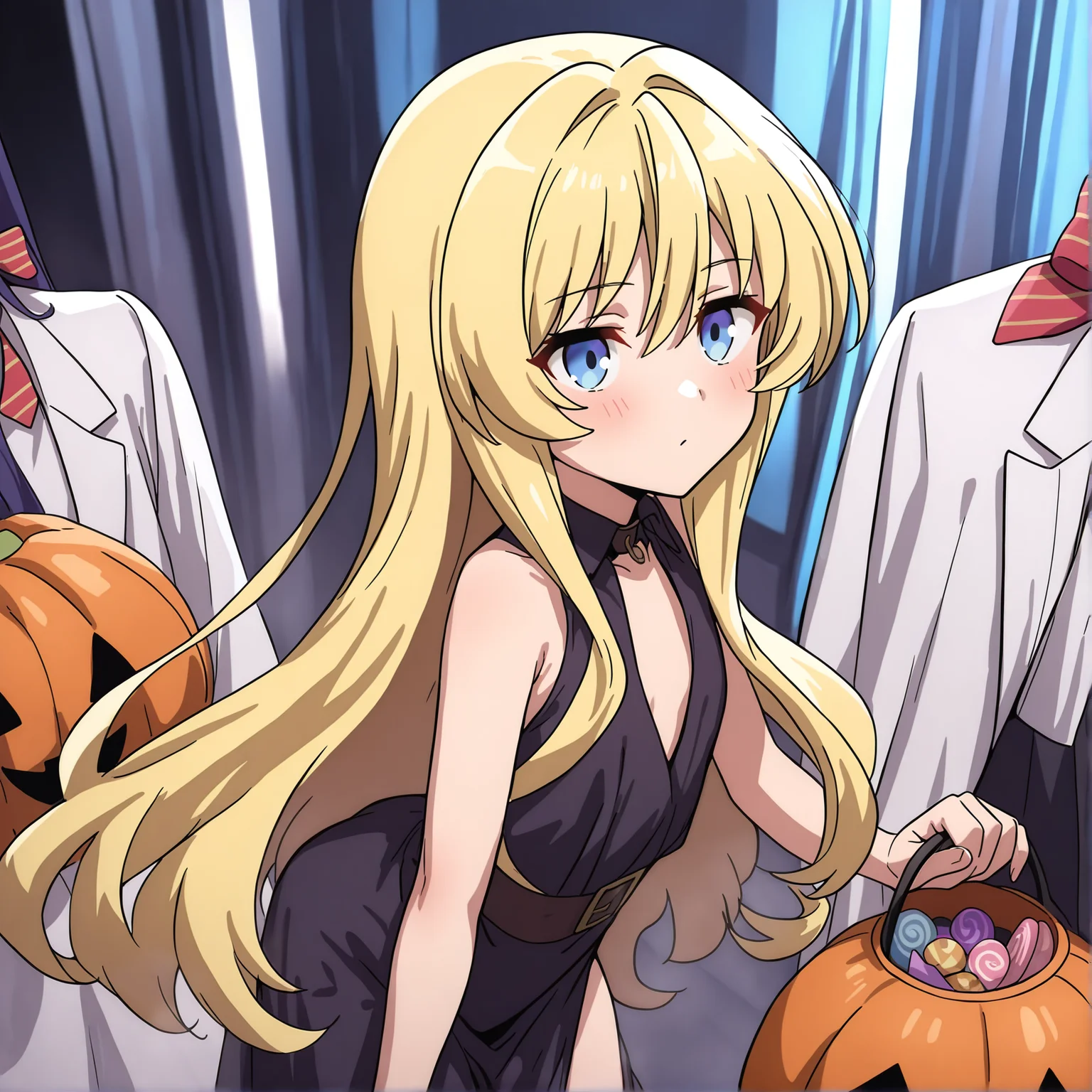newest,absurdres,masterpiece,highres,<lora:noobai_ep11_stabilizer_v0.138_fp16:1>,<lora:alisa:0.9>,alice kisaragi,blonde hair,Volumetric Lighting,halloween costume,