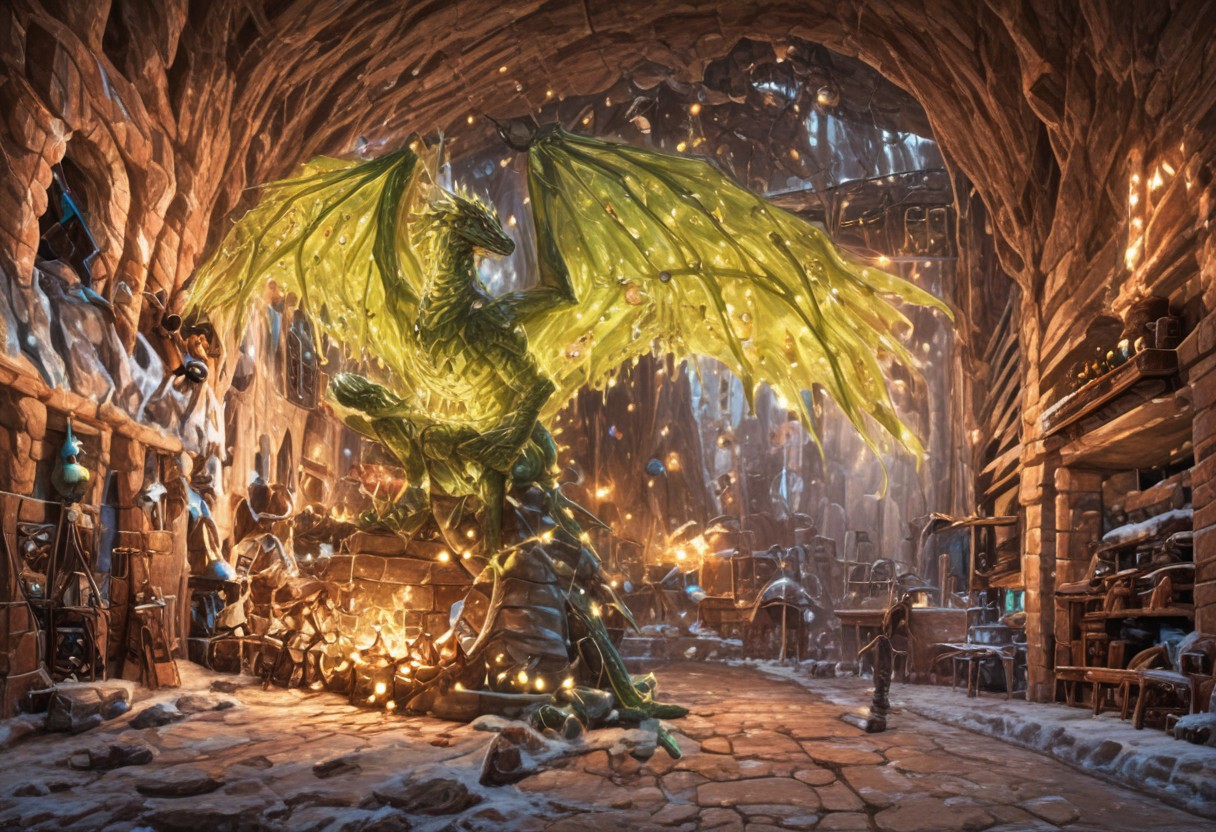 Dragon in Christmas cave, cave, festive cave, Christmas decorations, Christmas lights
(((Sparkling, Sparkly))) glowing dragon, christmas dragon, dragon wrapped in Christmas lights, glowing matrix, glowing Christmas lights, hyper realistic, photorealistic, HD, High detail, High detail eyes, high detail face, wings, glowing wings, light scales, glowing Christmas lights on wings, glowing light scales, tail, tail wrapped in Christmas lights, four legs, 
BREAK 
Snowy background
