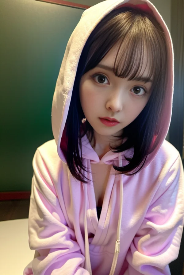8k, best quality, ultra realistic,(photorealistic:1.37),high res,1girl, (hoodie:1.4),(floating hair:1.2), (skindentation), (professional lighting),(huge breasts:1.2),ultra-detailed,(shiny skin:1.4),(plump:1.25), (blouse:1.35), (light particles, lens flare, glowing particles:0.6), (floating hair:1.2),(dynamic pose:1.15), specular lighting, soft lighting, sunlight, looking at viewer, (small head:1.4), pureerosface_v1, <lora:Arina:1>
