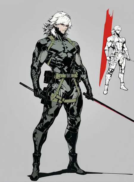 masterpiece,best quality,amazing quality,very aesthetic,absurdres,newest, huge filesize,
<lora:spo_sdxl_10ep_4k-data_lora_webui:0.5>,
<lora:add-detail-xl:1>
1boy, short hair, muscular male, holding sword, red eyes, full body,Bio-Ninja, white hair, medium hair,
raiden \(metal gear\),
baton \(weapon\),
simple pencil sketch, spot color, <lora:Yoji:0.8> yoji_shinkawa,