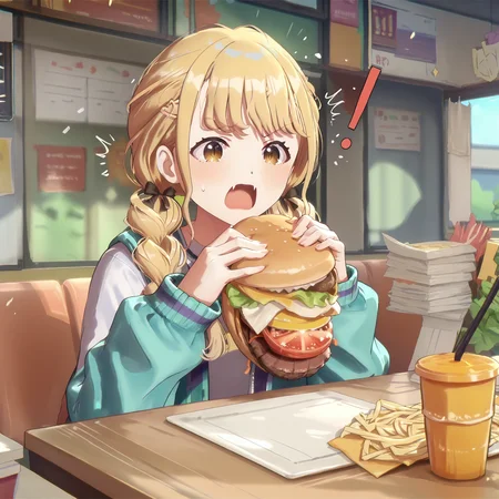 score_9, score_8_up, score_7_up, score_6_up, 1girl,
indoors, restaurant,
<lora:kotone.pony.v2:1>, kotone, school, open mouth,
<lora:Burger_Malfunction-PonyXL-1024px:1>, burger malfunction,
surprised, exclamation mark, angry,