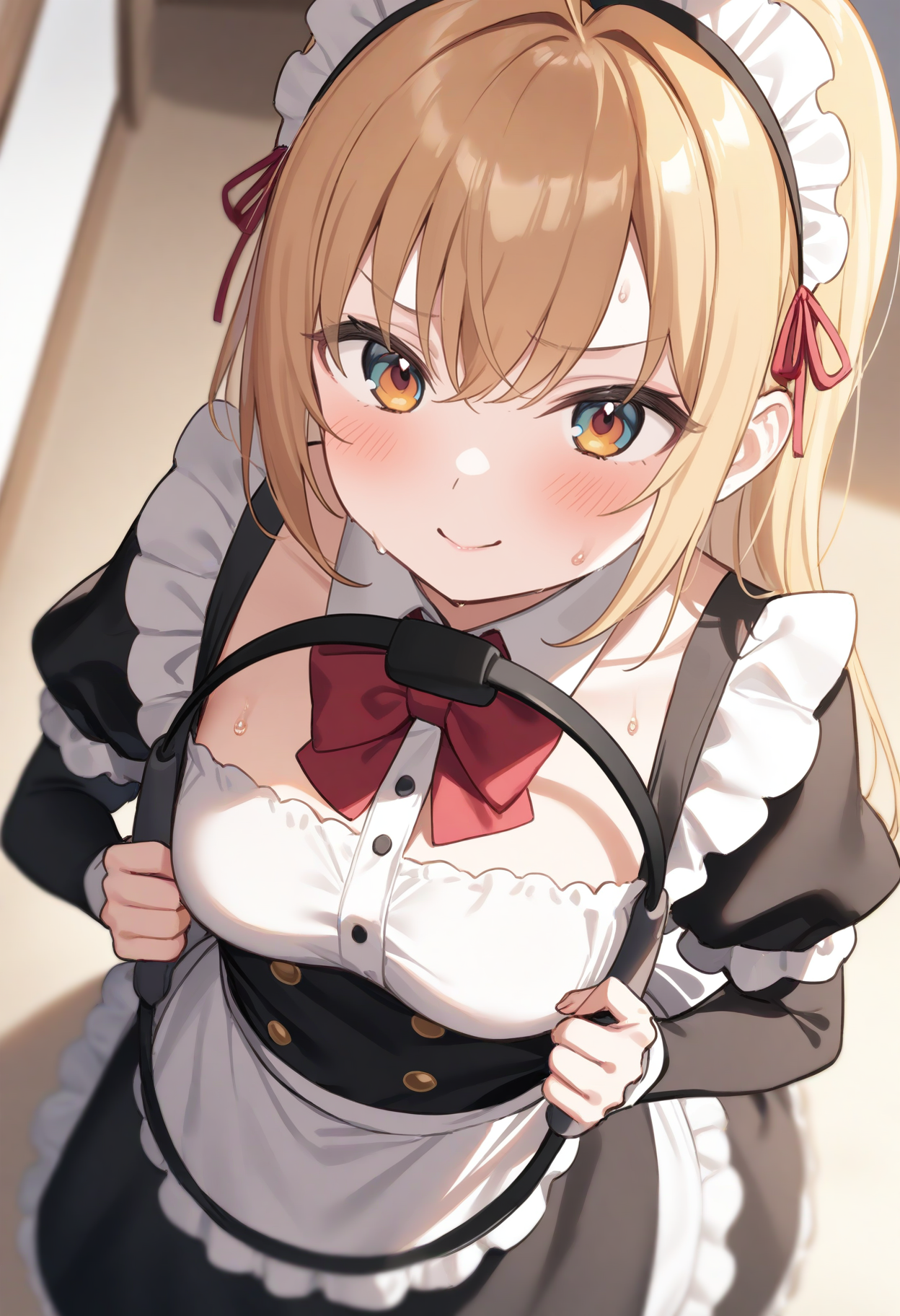 1girl,sincos, ningen mame, toosaka asagi,solo,medium breasts,20yo,maid,maid headdress,
ring fit adventure, wide squat, ring-con, sweat, holding,
<lora:ringfitadventure_XL_v1:0.8>
from above, portrait, looking up, blonde hair, golden eyes,smug face, closed mouth, disheveled hair,,
best quality, very aesthetic, absurdres