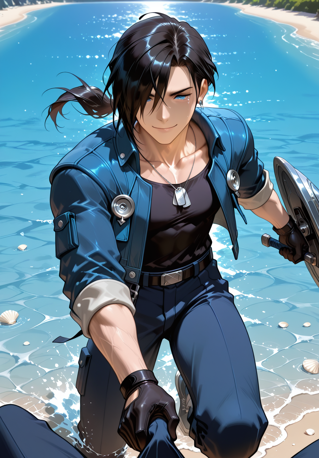 IllusP0s, PonyScores7, source_anime, ah1, IllustriousQual, interesting, exciting, spectacular, wonderful, amazing quality, absolutely eye-catching, very awa,  
BREAK <lora:xl_more_art-full_v1:0.2>, <lora:aesthetic_anime_v1s:0.2>, <lora:EpicF4nta5yXL:0.2>, <lora:detailxl:0.2>, detailxl, <lora:Fant5yP0ny:0.2>, amazing quality, best aesthetic, absurdres, illustration, Volumetric_Lighting, ultra-detailed, very aesthetic, intricate details, best_quality, lazympos, <lora:Add_Details_v1.2:0.2>, <lora:quality_modifiers_masterpieces_v1:0.2>, <lora:ZootPonyAnime_V1_r2:0.2>, <lora:Bestifacator2:0.2>, anime style,
BREAK (((As the flames closed in, he grabbed the arm of the man beside him, pulling him to his feet, His steady voice and unyielding gaze cut through the chaos, his bravery a shield against the fear that threatened to consume them))), <lora:DynamicPoseIL2att_alpha1.0_rank4_noxattn_900steps:0.8>, dynamic pose,
BREAK Stable_Yogis_PDXL_Positives, AS-Adult, <lora:Complicated fantasy portrait - XL Pony V2.0:0.2>, <lora:HDA_Detailer:0.3>, AS-MidAged, (((Depth of Field shot))),
BREAK (((<lora:LagunaLoire(FinalFantasyVIII)_ilxl:0.8> laguna loire, 1boy, earrings, dog tags, necklace))), <lora:shinyskin2:0.2>, glistening skin, <lora:perfection style:0.2>, perfection style, perfection, 
BREAK (((cloaked in darkness, radiant sword))),
BREAK ((black hair, long hair, hair over one eye, low ponytail)), <lora:hairdetailpxl:0.2>, hairdetailpxl, 
BREAK ((angular face, sharp_featured face, handsome, charming, alluring)), blue eyes, expressive eyes, <lora:perfect-eyes:0.4>, perfecteyes, EyesHD, <lora:DetailedEyes_xl_bdsqlsz_V1:0.2>, <lora:Eyes_Lora_Pony_Perfect_eyes:0.2>, <lora:focusoneyes:0.2>, <lora:cinematic eye color style illustrious v1:0.2>, <lora:Eyes_High_Definition:0.2>, EyesHD,  <lora:fdsf:0.3> HDEYES, <lora:eyes_enhancer_V3:0.3>,
BREAK (((sad smile, tears, Suffering))), <lora:Expressive_H:0.2>, Expressiveh, <lora:Emotional_Anime_Expressions_PonyXL_Concept:0.2>, emotional, <lora:Best_Facial_Expression_LoRA_PONY:0.2>, looking at viewer, <lora:Detailed expressive EXEV style -XL Pony V1.0:0.2>, FaceDetail,
BREAK (((a sandy ocean floor, with scattered shells, gentle waves, a peaceful atmosphere, and a variety of sea creatures))), <lora:Background Detailer - SDXL:0.2>, 4k, 8k, Ultra HD, Masterpiece, Best quality, Detailed background, foreshortening, extreme perspective, <lora:Add_more_details_V2_XLpony:0.2> full_details, <lora:background-type1:0.2>, <lora:AddMicroDetails_Illustrious_v3:0.2>, addmicrodetails, SmoothNoob_Quality, <lora:ani40o_stabilizer_v0.6:0.6>,