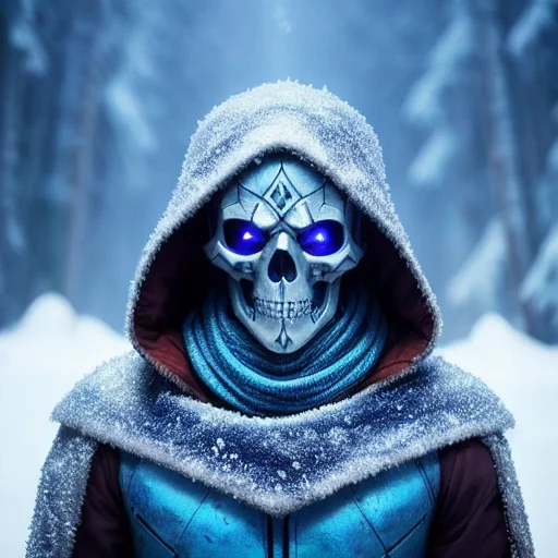 _modelshoot style, (extremely detailed CG unity 8k wallpaper)masterpiece, best quality, intricate detail, absurdres, a skeletonized man like dota 2 hero with bits of flesh hanging off his bones, his skull is covered in icicles and frost, intricate carving, wearing a face mask, glowing eye sockets, wearing a frozen blue crown, chromatic aberration, depth of field, professional photography, soft lighting, tone mapped, highly detailed, sharp focus, dramatic lighting, intricate details, cinematic, 8K, incredible shadows, realistic, (highly detailed background:1.0)