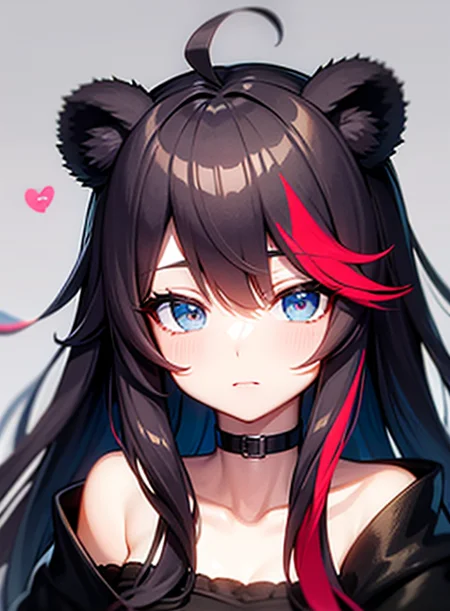 animal ears, bear ears,streaked hair,choker,blue eyes,