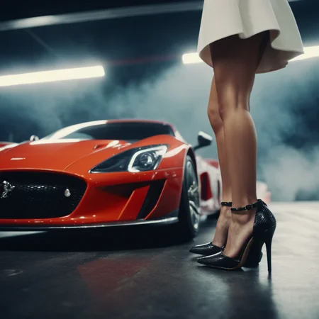 cinematic film still of <lora:casting shadow style v2:1>
a woman in high heels standing next to a racing car, sports car style, shallow depth of field, vignette, highly detailed, high budget, bokeh, cinemascope, moody, epic, gorgeous, film grain, grainy