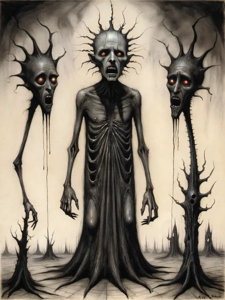 (((black charcoal sketch))),Surreal horror style by Pawel Kuczynski and clive barker and grim grimsley and Pär Olofsson,surreal abstract art,a shadowy entity from an astral portal,crazed demonic realm of madness,weirdcore,depth of field,unsettling,asymmetric abnormalities,surreal masterpiece,insanely detailed,insane imagination illustrated,sharp focus,creepy,never before seen art of an evil mastermind,demented dream