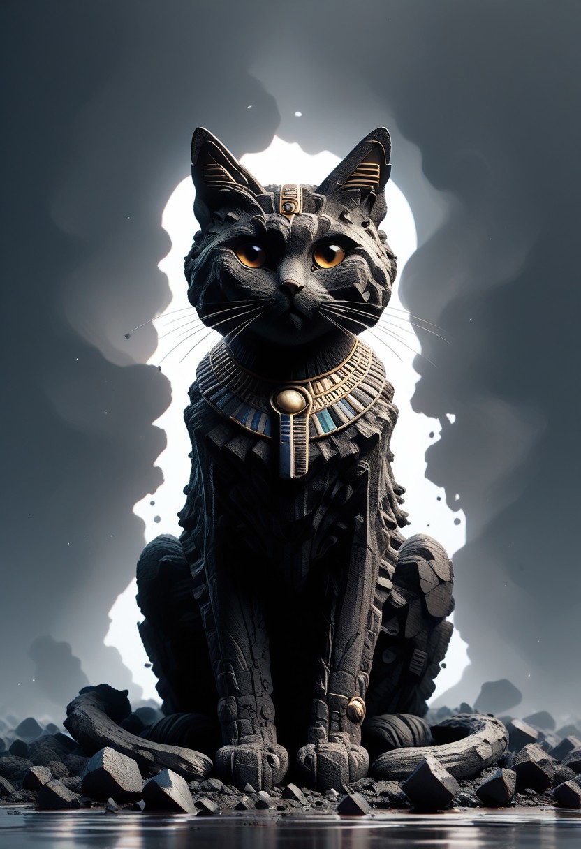 score_9_up, score_8_up, score_7_up, score_6_up, anthracite, coal, cat, cat made of anthracite coal, egyptian cat,