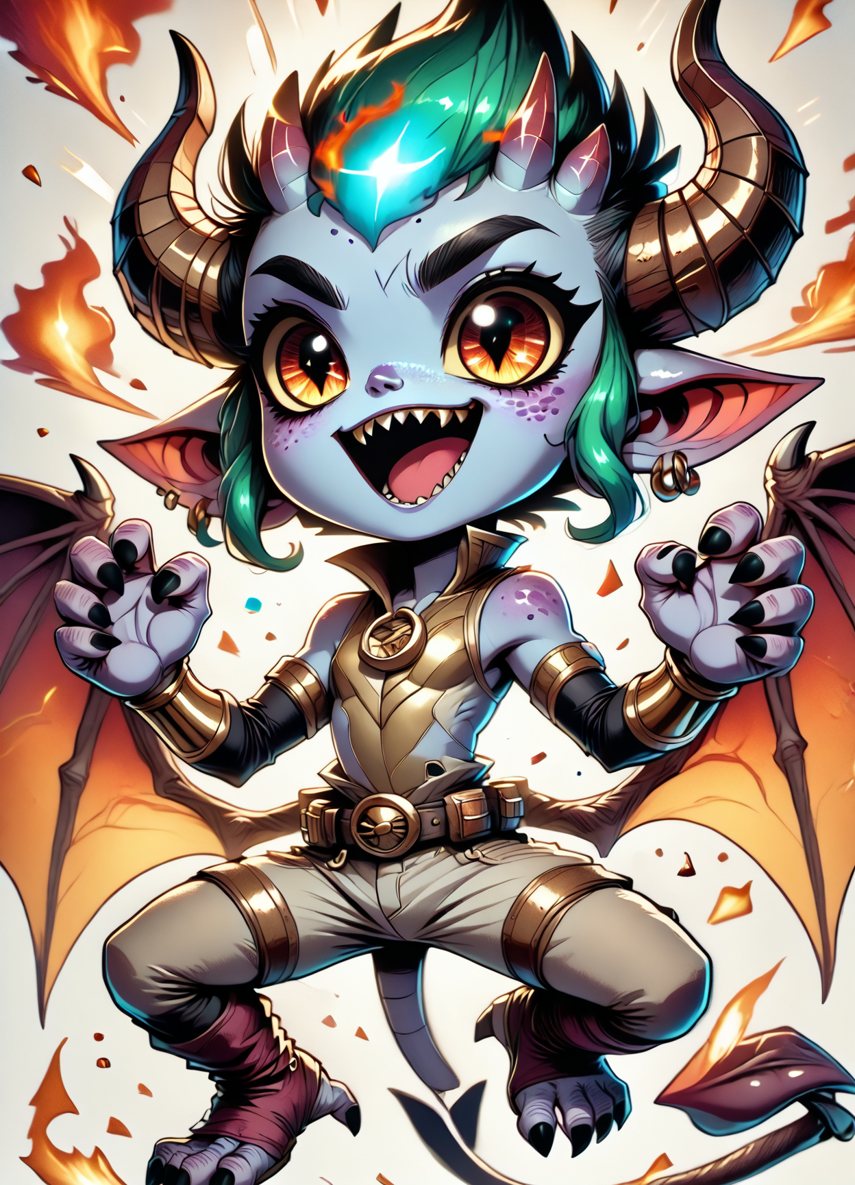 DonMC4r700nFu510nXL,  score_9, score_8_up, score_7_up, score_6_up, imp, small, mischievous supernatural humanoid creature, impish features, horns, pointed ears, sharp teeth, bat like leathery wings, fiery glowing eyes, clawed hands and feet, tail, red to dark shaded skin, trickster, servant of a higher power, malevolent , rating_safe, <lora:DonMC4r700nFu510nXL-pony:1>