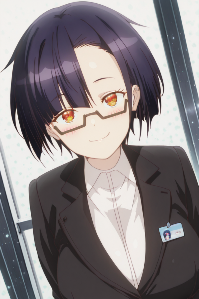 PonyScores, Expressiveh, (score_9, score_8_up, score_8, ASCII score_9), Rating 9, Rating 8, Rating 7, (Nias Carlin), source_anime, rating_safe, masterpiece, best quality, good quality, newest, outdoors background, glitter, smile, (1girl), (solo), anime coloring, cowboy shot, ((standing)), ((looking at the viewer)), close-up, (big breasts), large breasts, (upper body), (natural beauty), seductive smile, detailed backgrounds, extremely detailed CG, extremely detailed face, detailed Lora, focused subject, (ultra detail eyes), (beautiful sexy female), seductive smile, (iper detailde eyes), (ultra detail eyes), (beautiful eyes), detailed backgrounds, (detailed eyes), (perfect eyes), (Detailed pupils, intricate pupil details, defined pupils, Intricate iris details, defined iris), (large expressive eyes), (big expressive eyes), blush, ExpressiveH, <lora:Im_the_Evil_Lord_of_an_Intergalactic_Empire_-_Nias_Carlin:1>, orange eyes, purple hair, short hair, asymmetrical bangs, semi-rimless eyewear BREAK black jacket, white shirt, black pencil skirt, outdoors, indoors, light particles, cowboy shot, smile, looking at viewer, dutch angle, <lora:NiasCarlinillusApexAi:1>, nude, naked, cosplay,