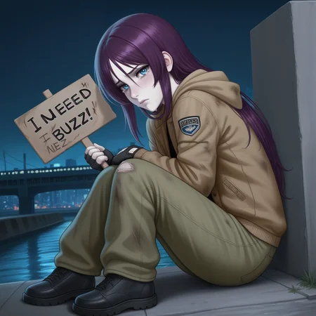 "I need buzz!" is written on the sign, need_buzz,highly detailed, ultra high res, (masterpiece:1.2),