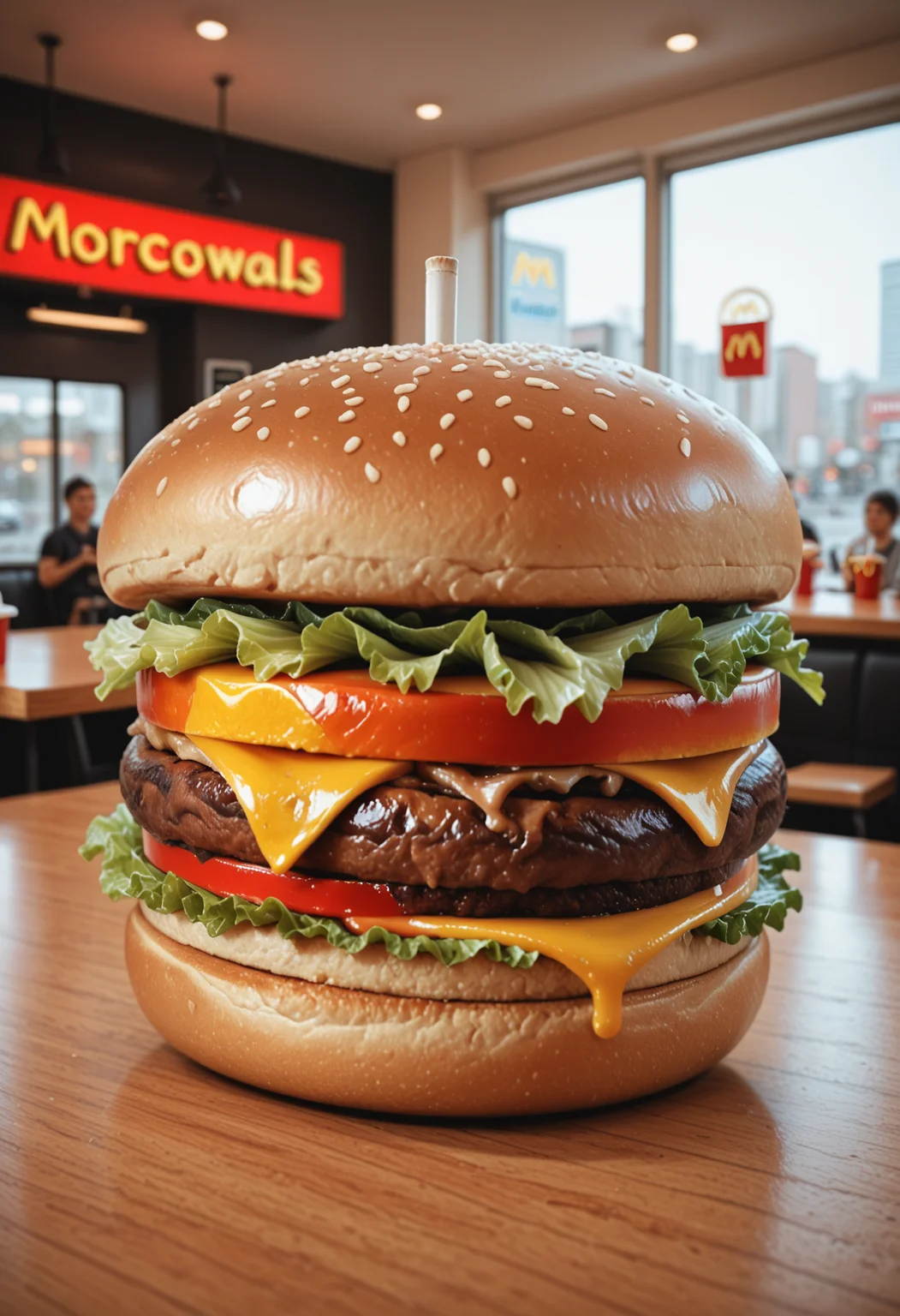 masterpiece, best quality, amazing quality, very aesthetic, high resolution, absurdres, newest, photorealistic, realistic, hamburger, mcdonalds,