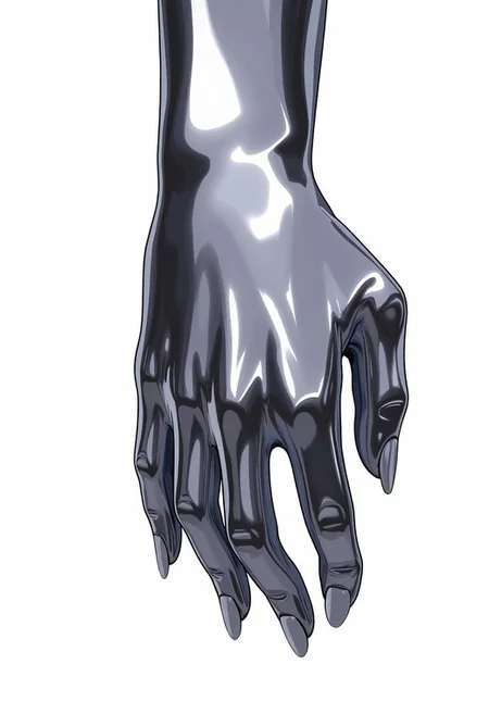 chrome texture, a hand focus, Perfect hand, Detailed hand