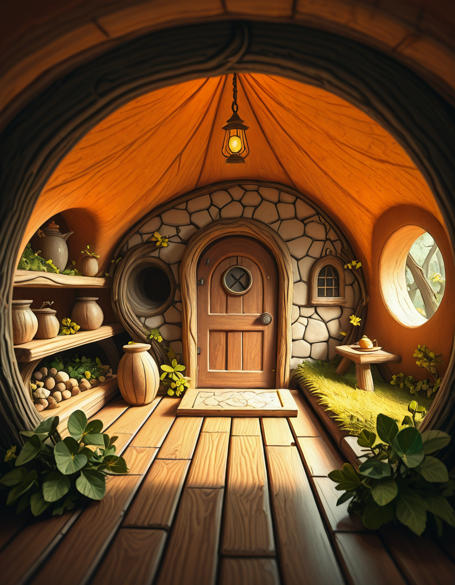 A highly detailed, realistic photograph of a tiny gnome house nestled at the base of an ancient oak tree, taken in soft morning light with a gentle mist hanging in the air. The house is crafted from natural materials: smooth stones form the lower walls, and curved wooden planks create a round, thatched roof with patches of moss and small wildflowers growing on top. Tiny circular windows with stained glass panels glow faintly from within, casting warm amber and green hues. A miniature wooden door with intricate carvings sits slightly ajar, surrounded by tiny lanterns that hang from delicate hooks, each softly glowing. Around the house, the forest floor is covered in dew-kissed clover, mushrooms of varying sizes and colors, and winding little cobblestone paths. In the background, tall ferns and oversized leaves tower, giving the scene an enchanted, hidden feel. Subtle rays of sunlight break through the canopy above, highlighting fine details with a dreamy, ethereal atmosphere. Hyper-realistic style, high-resolution, rich earthy tones, with an overall cozy and magical woodland vibe. No creatures or people, only nature and the charming architecture of the gnome's home.
<lora:SDXLFaeTastic2400:0.4> <lora:extremely_detailed:0.4> extremely detailed, <lora:tiny_gnome_h0us3-i:1>,tiny gnome h0us3, Masterpiece,best quality,hi res,8k,hi res,8k,award winning,(sharp focus, intricate, highly detailed),