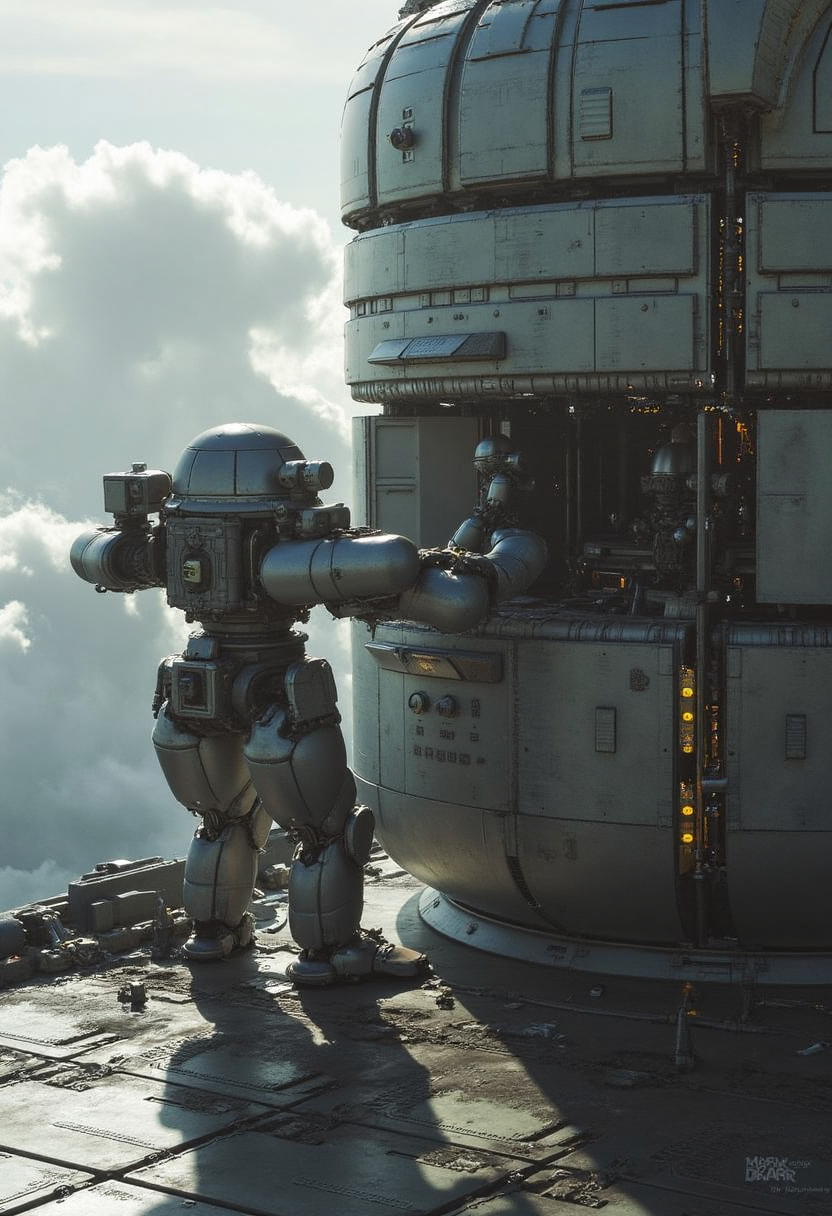 yfg-l3ms, YFG-L3ms maintenance mechs creeping along the station exterior, methodically sealing microfractures against the vacuum
