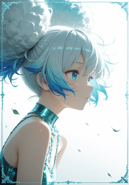 masterpiece, best quality, good quality,
anime character, solo, girl, water particles, general, white background, pure, iridescent sidelighting, clear outlines, floral, white hair, cover art, official art design, character design, protected link, dark_indigo backgound, stylized angle, wind, green falling leaves, scent, fresh,
[shibafu \(glock23\), yuebaihezi, rella],
texture masterpiece, best quality, best quality, [quasarcake:crain1art:9], [dlgeria::9], (xxyt-xx:0.85), chen bin, (as109:0.5), fagun_yibei, berryverrine,
cinematic, 1girl, gradient indigo [monochrome], fluffy hair, (from_side:0.67), looking ahead, afro puffs, hair_flaps, big hair, animal_ears, simple background, thick outlines,
absurdres, best quality, amazing quality, very aesthetic, absurdres, (flat 2d vector style), (minimalist material icon:1.2), Ay-O, a character portrait, (no lineart:1.3), top down, close-up,
1girl, solo, eye focus, teal and white theme, eyes, magenta, glitter, water particles, high neon ambience, wind, (from side:0.85), looking_ahead, ornate border, gradient fusion, background gradient, beautiful