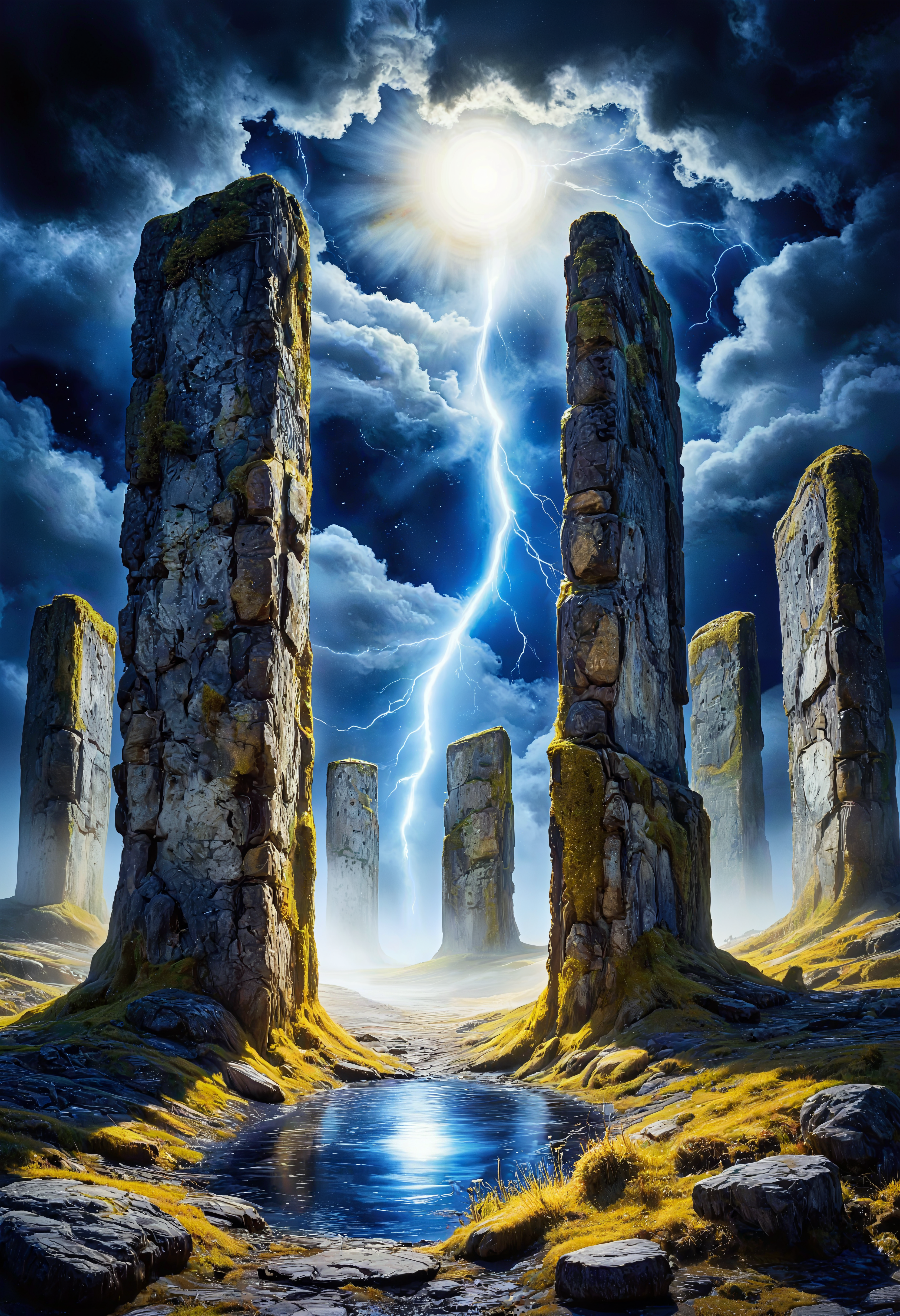 positiv Clip L: Studio Ghibli Dark Fairytale, DarkAtmosCE style, a vibrant, highly detailed digital watercolor painting,    Art in the style of dark watercolor and ink. A surreal, moonlit scene of an ancient stone circle engulfed by a storm. The towering monoliths are cracked and overgrown with bioluminescent fungi, their surfaces carved with cryptic symbols that emit a ghostly silver glow. Above, a tempestuous sky swirls with inky black clouds, pierced by jagged bolts of lightning in electric blue. The ground is a tangled mess of dead roots and withered vines, shimmering faintly under the moonlight as if coated in frost. At the center of the circle, a pool of black water reflects the chaos above, its surface disturbed by phantom ripples from unseen forces. Wisps of spectral light â pale blue and sulfurous yellow â drift between the stones like lost souls, merging with the stormâs fury. The style blends bleeding watercolor washes (for the storm and mist) with sharp, intricate inkwork (for the textures of stone and lightning). The palette is dominated by midnight blues, ash grays, and venomous neon accents, creating a haunting balance between serenity and sinister energy. No living beings â only the raw, untamed magic of a forgotten ritual frozen in time positiv Clip G: Studio Ghibli Dark Fairytale, DarkAtmosCE style, a vibrant, highly detailed digital watercolor painting,    Art in the style of dark watercolor and ink. A surreal, moonlit scene of an ancient stone circle engulfed by a storm. The towering monoliths are cracked and overgrown with bioluminescent fungi, their surfaces carved with cryptic symbols that emit a ghostly silver glow. Above, a tempestuous sky swirls with inky black clouds, pierced by jagged bolts of lightning in electric blue. The ground is a tangled mess of dead roots and withered vines, shimmering faintly under the moonlight as if coated in frost. At the center of the circle, a pool of black water reflects the chaos above, its surface disturbed by phantom ripples from unseen forces. Wisps of spectral light â pale blue and sulfurous yellow â drift between the stones like lost souls, merging with the stormâs fury. The style blends bleeding watercolor washes (for the storm and mist) with sharp, intricate inkwork (for the textures of stone and lightning). The palette is dominated by midnight blues, ash grays, and venomous neon accents, creating a haunting balance between serenity and sinister energy. No living beings â only the raw, untamed magic of a forgotten ritual frozen in time
